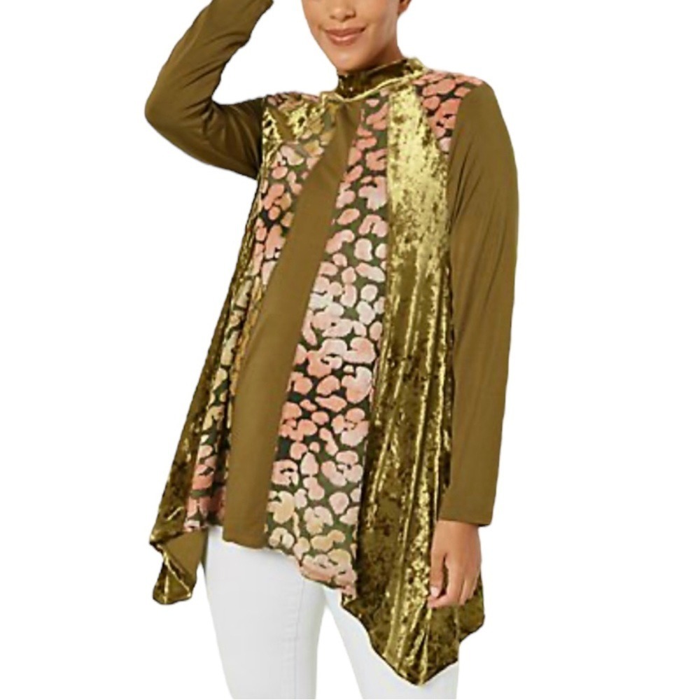 LOGO Lavish by Lori Goldstein Opal Mixed Media Tunic Top. Size Small